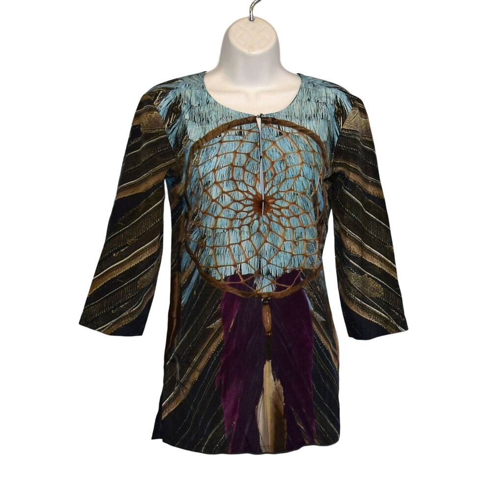 A4 NWT FIGUE 100% Silk Multicolor Long Sleeve Iris Tunic Blouse Top Size XXS